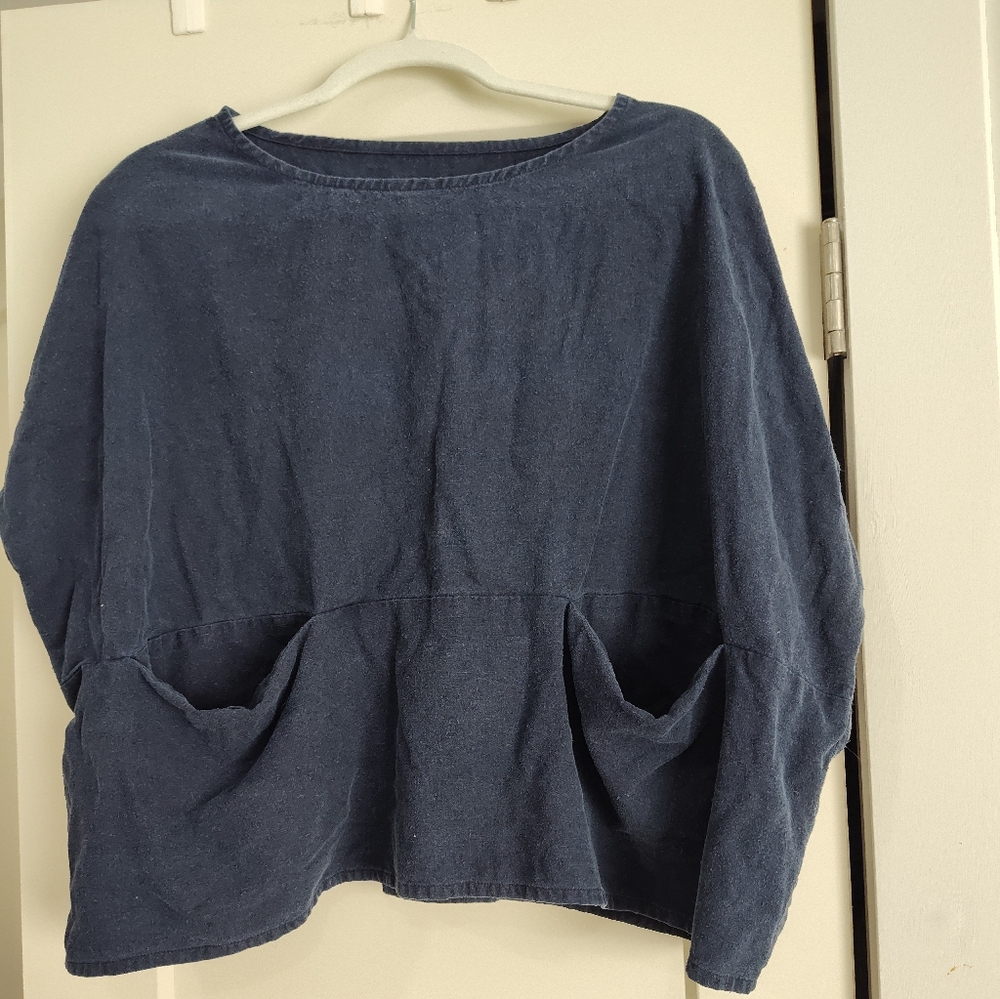 Jamie And The Jones Raw Silk Pocket Box Top, M, Blue